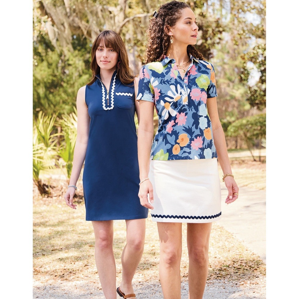 Spartina 449 Serena Sleeveless Half-Zip Dress Midnight Blue Ric Rac Sz XS NWT - Picture 4 of 8